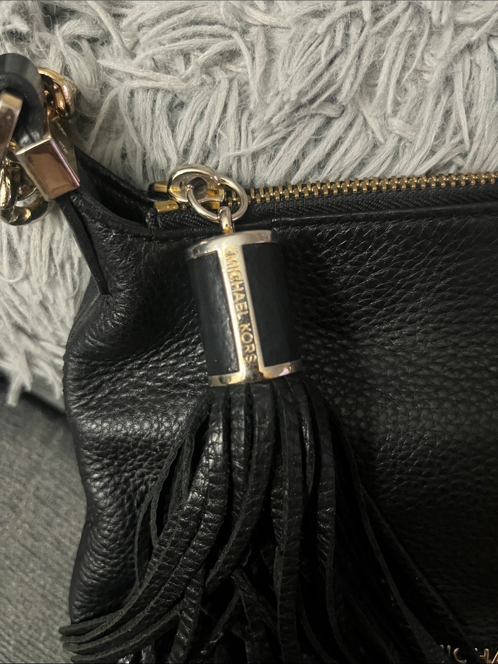 Michael Kors Black Pebbled Leather Shoulder Bag with Gold Chain Trim - Picture 14 of 14